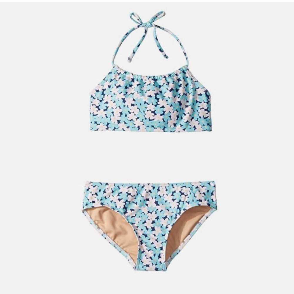 Toobydoo Girl Size 7/8 Bandeau Bikini Set White/Blue Flowers 6792